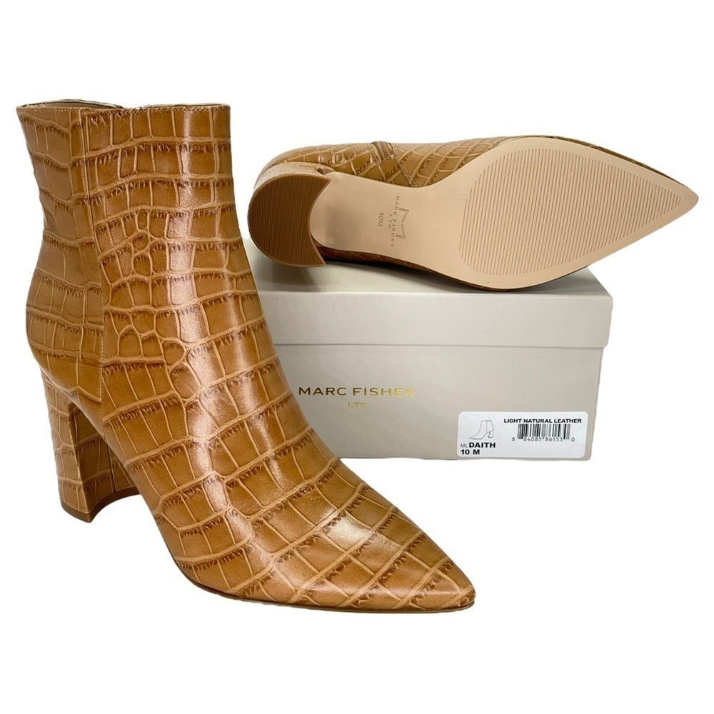 Marc Fisher LTD Womens Ankle Boots 10M Daith Tan Leather Crocodile Print - Picture 11 of 12